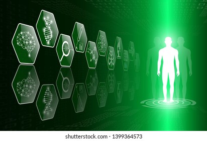 abstract background technology concept in green light,human body heal,technology modern medical science in future and global international medical with tests analysis clone DNA human