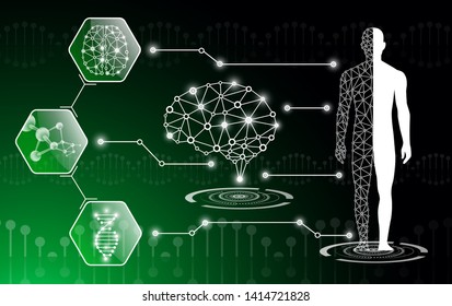 abstract background technology concept in green light,human body heal,technology modern medical science in future and global international medical with tests analysis clone DNA human