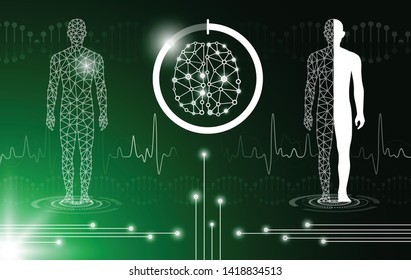 abstract background technology concept in green light,human body heal,technology modern medical science in future and global international medical with tests analysis clone DNA human