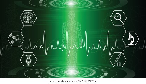 abstract background technology concept in green light,human body heal,technology modern medical science in future and global international medical with tests analysis clone DNA human