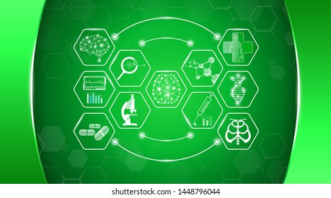 abstract background technology concept in green light,human body heal,technology modern medical science in future and global international medical with tests analysis clone DNA human