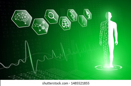 concepto de tecnología de fondo abstracto en luz verde, sanación corporal humana, tecnología de la medicina moderna en el futuro y medicina internacional global con análisis de pruebas clonar ADN humano