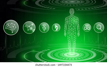 abstract background technology concept in green light,human body heal,technology modern medical science in future and global international medical with tests analysis clone DNA human