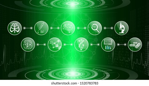abstract background technology concept in green light,human body heal,technology modern medical science in future and global international medical with tests analysis clone DNA human