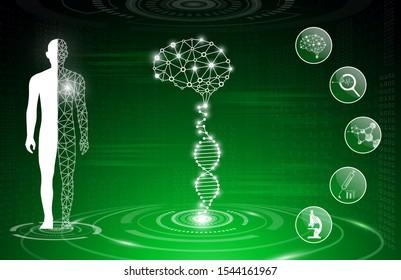 abstract background technology concept in green light,human body heal,technology modern medical science in future and global international medical with tests analysis clone DNA human