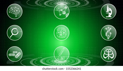abstract background technology concept in green light,human body heal,technology modern medical science in future and global international medical with tests analysis clone DNA human