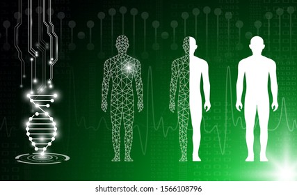 abstract background technology concept in green light,human body heal,technology modern medical science in future and global international medical with tests analysis clone DNA human