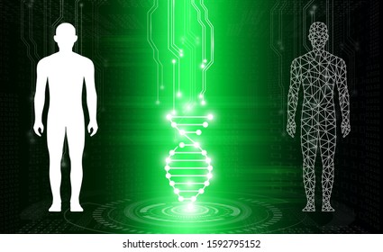 abstract background technology concept in green light,human body heal,technology modern medical science in future and global international medical with tests analysis clone DNA human