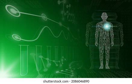 abstract background technology concept in green light,human body heal,technology modern medical science in future and global international medical with tests analysis clone DNA human
