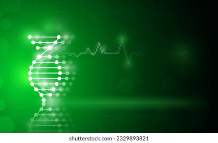 concepto de tecnología de fondo abstracto en luz verde, sanación corporal humana, tecnología de ciencia médica moderna en el futuro y medicina internacional global con análisis de pruebas clon ADN humano