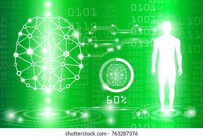 abstract background technology concept in green light,brain and human body heal ,technology modern medical science in future and global international medical with tests analysis clone DNA human
