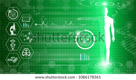 abstract background technology concept in green light,human body heal,technology modern medical science in future and global international medical with tests analysis clone DNA human