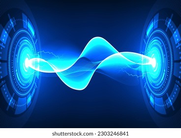 Resumen de la tecnología de fondo de la conexión de transmisión de datos en la red de Internet Muestra la onda de información y el intercambio actual. Hay círculos tecnológicos y olas, con un tono azul.