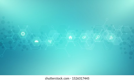 Abstract background of technology with flat icons and symbols. Concept and idea for internet of things, communication, network, innovation technology, system integration. Vector illustration