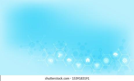 Abstract background of technology with flat icons and symbols. Concept and idea for internet of things, communication, network, innovation technology, system integration. Vector illustration