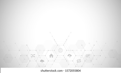 Abstract background of technology with flat icons and symbols. Concept and idea for the internet of things, communication, network, innovation technology, system integration. Vector illustration.