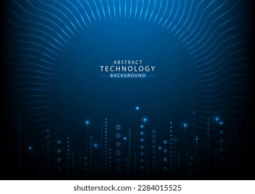 Resumen de tecnología de fondo futurista. Diseño moderno digital de alta tecnología azul oscuro. El cibermundo de la IA. Efecto de luz de neón en el paisaje urbano. Banner