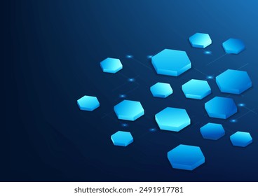 Abstract background technology hexagonal geometric shapes placed on digital lines of various sizes. technology wallpaper brochure poster