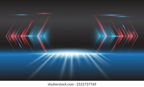 Abstrakte Hintergrund-Technologie High-Speed-Rennen für Sportarten mit langer Belichtung Licht auf schwarzem Hintergrund.Wissenschaft geometrische Form modernen eleganten Design.Vektorgrafik.