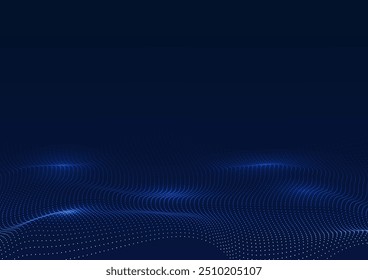 Tecnologia de fundo abstrata. Ondas de partículas de ponto de fluxo em camadas. Representa a enorme quantidade de dados sendo processados pela cibertecnologia. Ilustração, Vetor