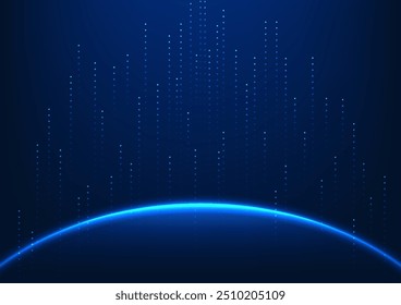 Abstract background technology Light lines rising from the arcs represent the output of cyber technology data through the internet network to the server. Illustration, vector, wallpaper.