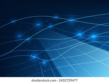 Abstract background technology, the lines of light passing through represent the transmission of data over the internet network. with a large amount of data vector illustration, brochure, poster,