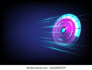 Abstract Background Technology perspective circle Pink speedometer with blue moving light lines on a blue and black gradient background