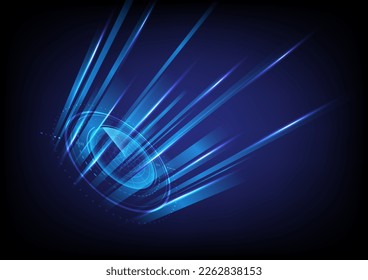 Abstract Background Technology radar perspective triangle and scan beam blue circle dotted line light squares and glow along the edge on a gradient background