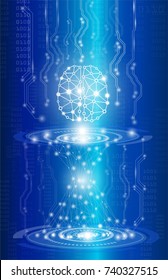abstract background technology and science concept in blue light,digital brain genius with tests analysis and global international medical in future 