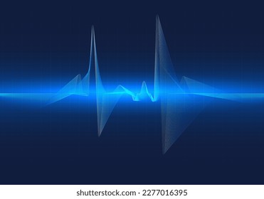 Abstract background technology showing heart rate graph It's a graph showing the rhythm of your heart pumping. dark blue background with grid