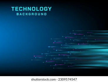 abstract background technology straight bottom right corner moving Circle with blue and pink glowing lines, blue gradient background.