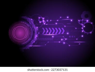 Resumen Tecnologías de fondo círculos tecnológicos con circuitos electrónicos y puntos de luz.
Múltiples elementos geométricos con fondo de gradiente púrpura