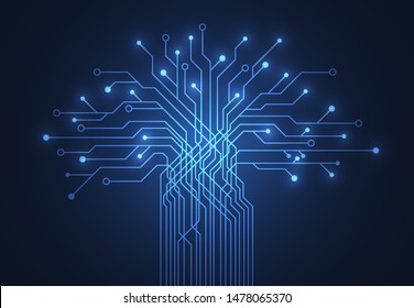 Abstract background with technology tree circuit board texture. Electronic motherboard illustration. Communication and engineering concept. Vector illustration