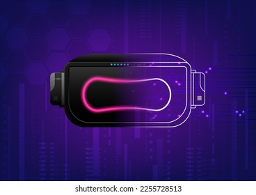 Abstract background technology VR glasses 3D has faded into outlines There is a circuit line with a bright glow point. hexagons and elements on a blue and purple gradient background