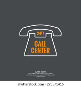 Abstract background with telephone and handset. Icon. Call technical support.