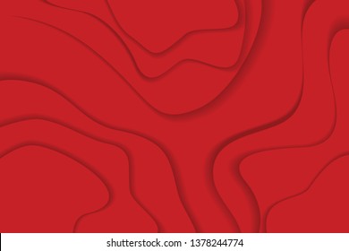 Abstract background template art made with paper cut shapes style in red color. Modern, trendy, curvy, wavy shaped vector art.