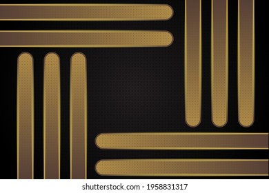 Abstract background template. black colors on backdrop and gold gradient on elements. Dot and square pattern.