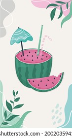 Abstract background template. Boho background with abstract stains and pastel colors, watermelon cocktail.