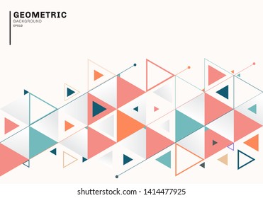 Abstract background template with colorful triangles and arrows for business and communication in flat style. Geometric pattern minimal design. Vector illustration