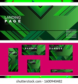 Abstract background template decorative with lines concept on green color for banner or cover background. 
