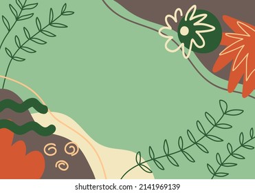 Abstract background template design with flower, spots, leaves, lines and dots