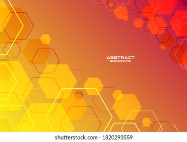 Fondo abstracto, diseño de plantilla, tono naranja hexagonal y amarillo