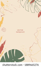 Abstract background template with elements of tropical leaves. Design for wallpaper, wrapping paper, clothing, fill, decor. Vector flat illustration