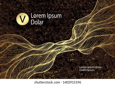 Abstract Background or template flyer banner or visit card with Wave or Smoke or folds in gold black and with stone texture