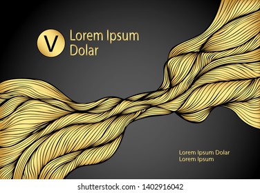 Abstract Background or template flyer banner or visit card with Wave or Smoke or folds in gold black 
