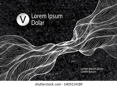 Abstract Background or template flyer banner or visit card with Wave or Smoke or folds in silver black  and with stone texture