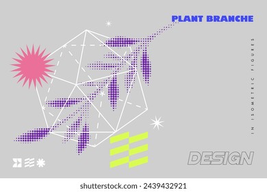 Plantilla de fondo abstracto con figura isométrica, formas geométricas y rama de semitonos.