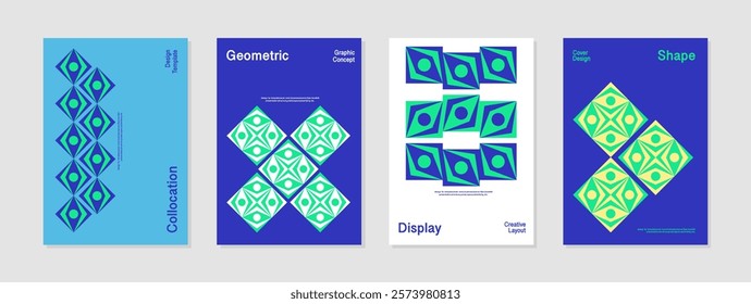 Abstract background template layout design. This is a geometric creative template vector illustration. blue green yellow white. Design for cover, brochure, poster, banner, handbill, flyer, marketing,