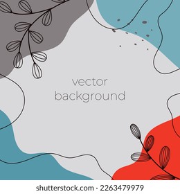 abstract background template with outline plants, curve lines and color spots
