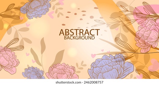 Plantilla de fondo Abstractas, cartel con flores, plantas y flores arte de línea dibujado a mano Ilustración vectorial.